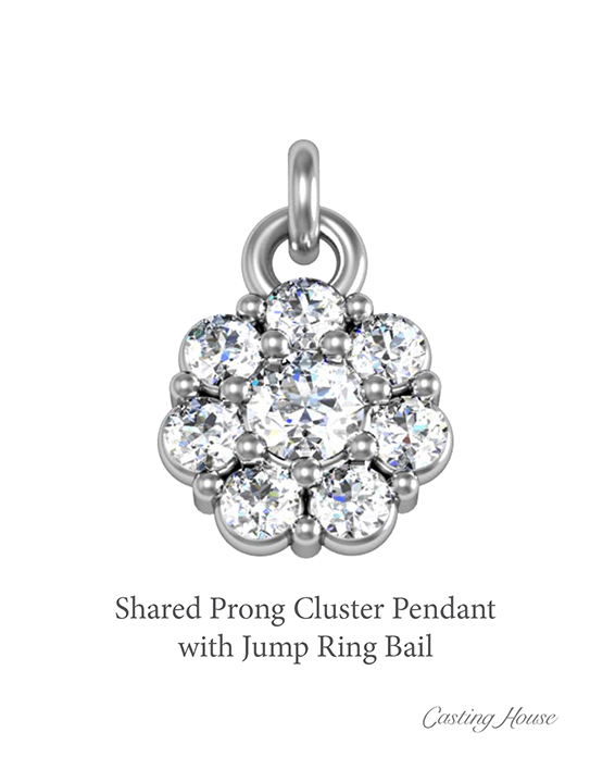 shared prong cluster pendant with jump ring